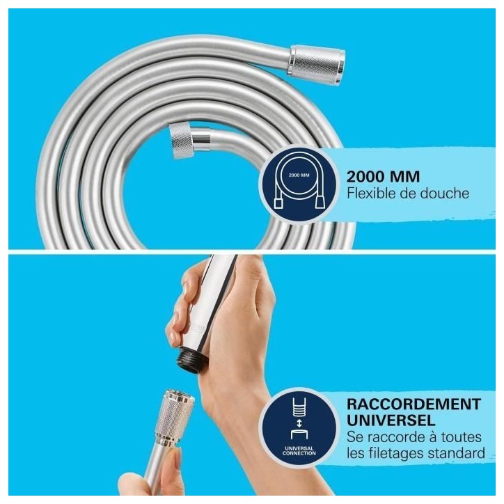 Flexible de douche - GROHE VitalioFlex 27507001 - 2m - Anti-pliures - Anti-torsion - Connexion universelle - Surface lisse - Chr Flexible de douche - GROHE VitalioFlex 27507001 - 2m - Anti-pliures - Anti-torsion - Connexion universelle - Surface lisse - Chr