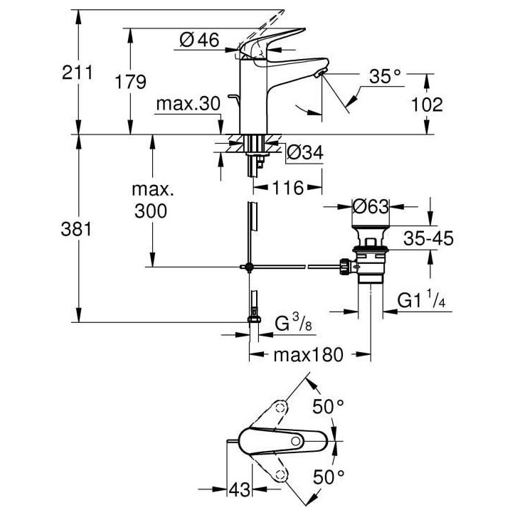 Mitigeur monocommande lavabo - GROHE Swift - 24325001 - Chromé - Taille M - Economie d'eau Mitigeur monocommande lavabo - GROHE Swift - 24325001 - Chromé - Taille M - Economie d'eau