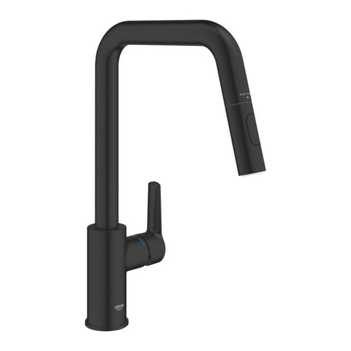 Robinet de cuisine avec douchette GROHE Start bec haut noir mat 2 jets Robinet de cuisine avec douchette GROHE Start bec haut noir mat 2 jets
