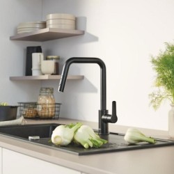 Robinet de cuisine avec douchette GROHE Start bec haut noir mat 2 jets