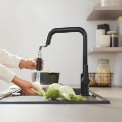 Robinet de cuisine avec douchette GROHE Start bec haut noir mat 2 jets