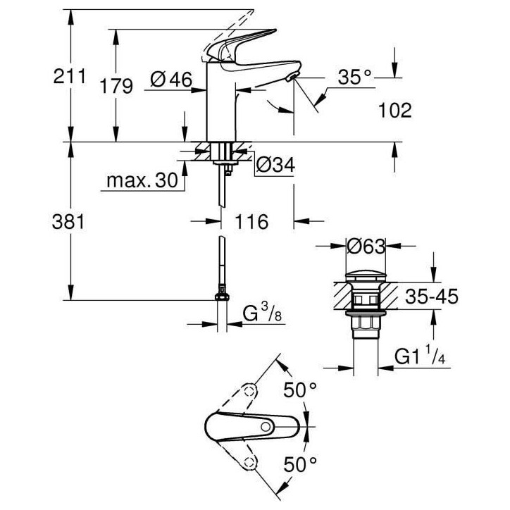 Mitigeur monocommande lavabo - GROHE Swift - 24326001 - Chromé - Taille M - Economie d'eau - Vidage clic clac Mitigeur monocommande lavabo - GROHE Swift - 24326001 - Chromé - Taille M - Economie d'eau - Vidage clic clac