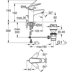 Mitigeur monocommande lavabo - GROHE Swift - 24316001 - Chromé - Tail