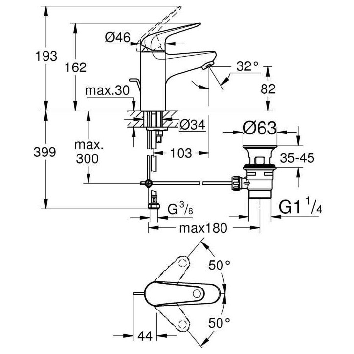 Mitigeur monocommande lavabo - GROHE Swift - 24316001 - Chromé - Taille S - Economie d'eau Mitigeur monocommande lavabo - GROHE Swift - 24316001 - Chromé - Taille S - Economie d'eau