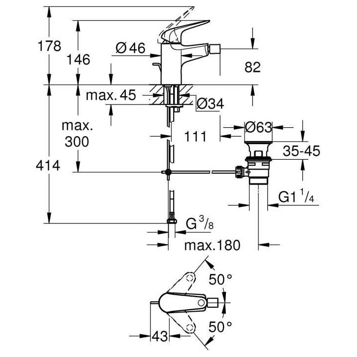Mitigeur monocommande bidet - GROHE Swift - 24332001 - Chromé - Avec rotule - Economie d'eau Mitigeur monocommande bidet - GROHE Swift - 24332001 - Chromé - Avec rotule - Economie d'eau