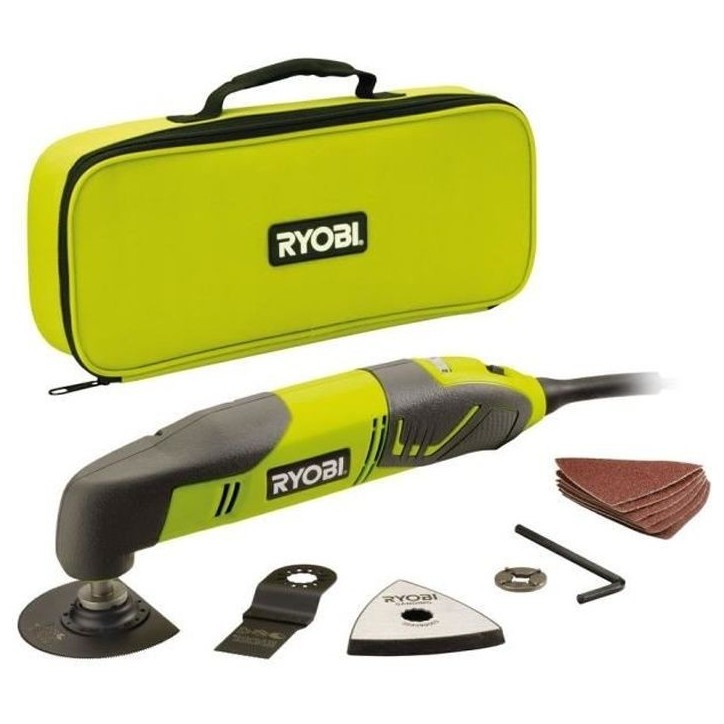 RYOBI - Multitool 200W - 10 000-20 000 osc/min - oscillation 3° - Livré en sac avec 2 lames, 1 plateau ponçage & abrasifs - R RYOBI - Multitool 200W - 10 000-20 000 osc/min - oscillation 3° - Livré en sac avec 2 lames, 1 plateau ponçage & abrasifs - R
