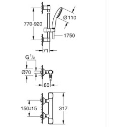 Ensemble de douche - 1 jet - Mitigeur thermostatique - GROHE - 3480500