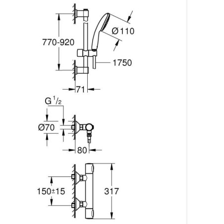 Ensemble de douche - 1 jet - Mitigeur thermostatique - GROHE - 34805001 - Gris