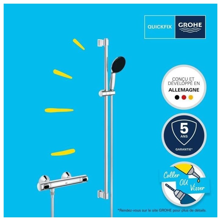 Ensemble de douche - 1 jet - Mitigeur thermostatique - GROHE - 34805001 - Gris
