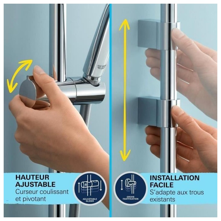 Ensemble de douche - 1 jet - Mitigeur thermostatique - GROHE - 34805001 - Gris