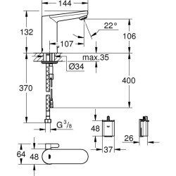 Mitigeur lavabo infrarouge GROHE Get E - limitateur température ajust