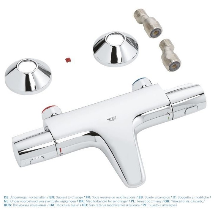 GROHE Mitigeur thermostatique Bain / Douche Precision Trend, protection anti-brûlure, raccord fileté 1/2, chromé, 34227002 GROHE Mitigeur thermostatique Bain / Douche Precision Trend, protection anti-brûlure, raccord fileté 1/2, chromé, 34227002