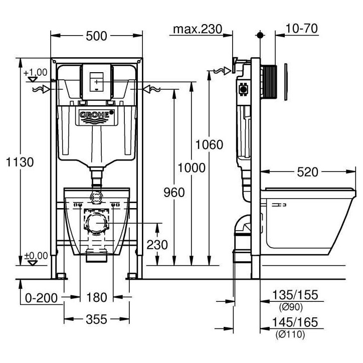 GROHE - Pack Bati WC Solido Compact 39186000 - WC 6-9 l 1,13m