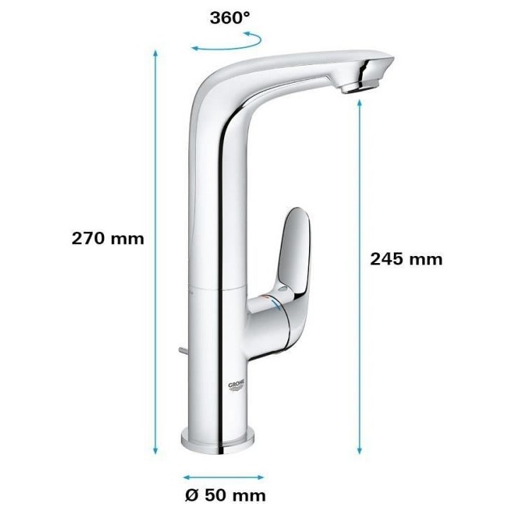 GROHE Mitigeur monocommande Lavabo Taille L Wave Chromé 23584001 GROHE Mitigeur monocommande Lavabo Taille L Wave Chromé 23584001