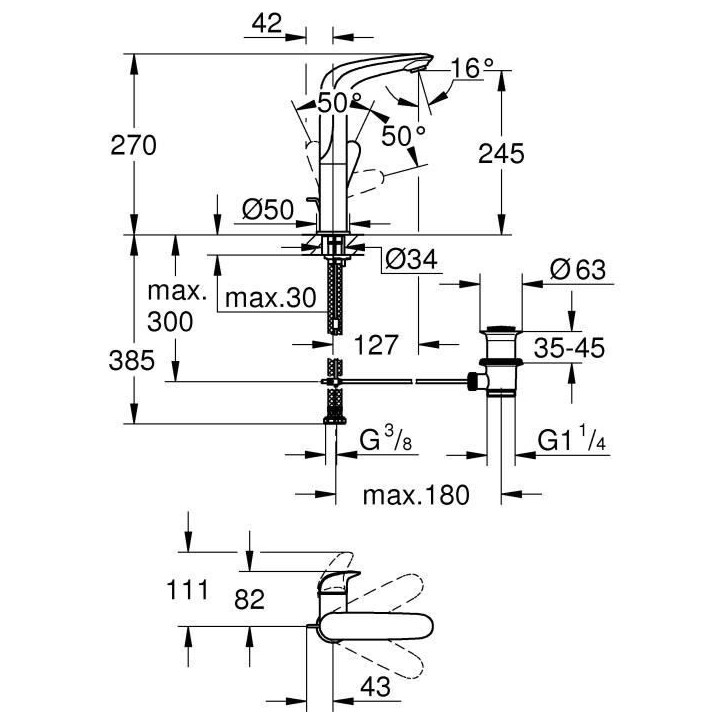 GROHE Mitigeur monocommande Lavabo Taille L Wave Chromé 23584001 GROHE Mitigeur monocommande Lavabo Taille L Wave Chromé 23584001