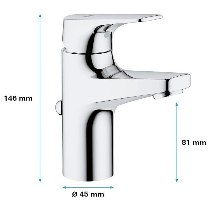 GROHE Mitigeur monocommande Lavabo Taille S Start Flow Chromé 23769000 GROHE Mitigeur monocommande Lavabo Taille S Start Flow Chromé 23769000