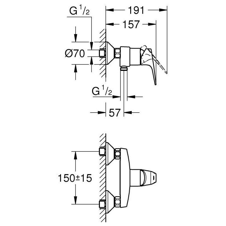 GROHE robinet douche monocommande Start Flow, montage mural, raccord fileté pour flexible en 1/2, rosaces métal incluses, 2377 GROHE robinet douche monocommande Start Flow, montage mural, raccord fileté pour flexible en 1/2, rosaces métal incluses, 2377