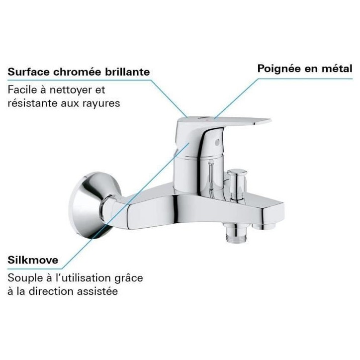 Mitigeur Bain/Douche GROHE Start Flow - Montage mural - Chromé 23772000 Mitigeur Bain/Douche GROHE Start Flow - Montage mural - Chromé 23772000