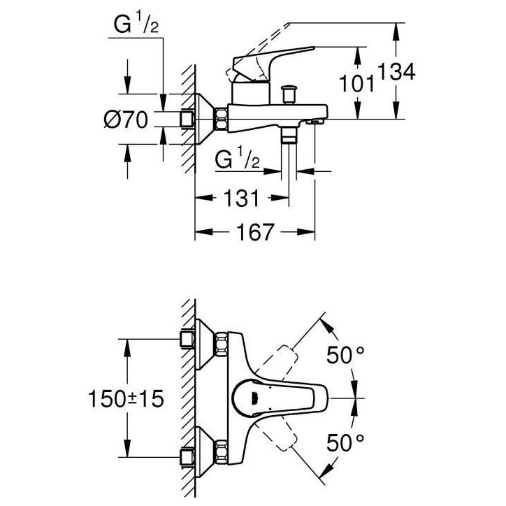 Mitigeur Bain/Douche GROHE Start Flow - Montage mural - Chromé 23772000 Mitigeur Bain/Douche GROHE Start Flow - Montage mural - Chromé 23772000