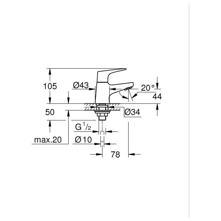 Robinet salle de bains monofluide GROHE Start Flow - Taille XS - Chromé - Economie d'eau Robinet salle de bains monofluide GROHE Start Flow - Taille XS - Chromé - Economie d'eau