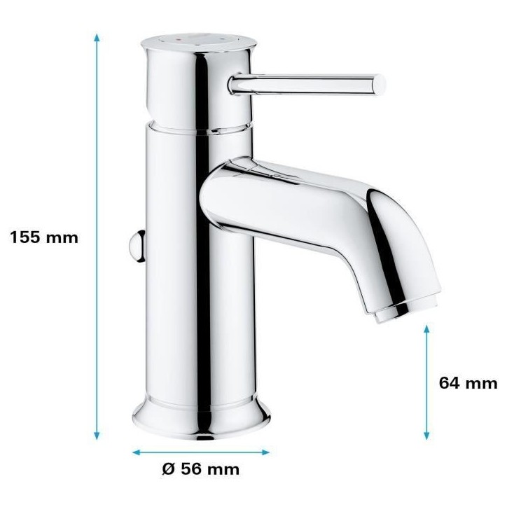 GROHE Mitigeur monocommande Lavabo Taille S Start Classic Chromé 23782000 GROHE Mitigeur monocommande Lavabo Taille S Start Classic Chromé 23782000