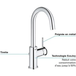 Mitigeur monocommande Lavabo - GROHE - Taille L - Chromé - Pivotant -