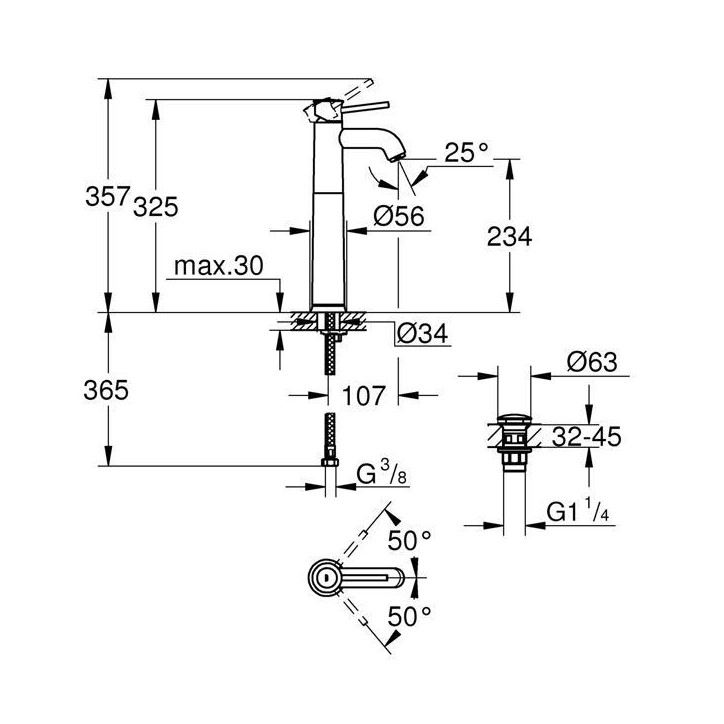 Mitigeur monocommande Lavabo Taille XL GROHE Start Classic Chromé Mitigeur monocommande Lavabo Taille XL GROHE Start Classic Chromé