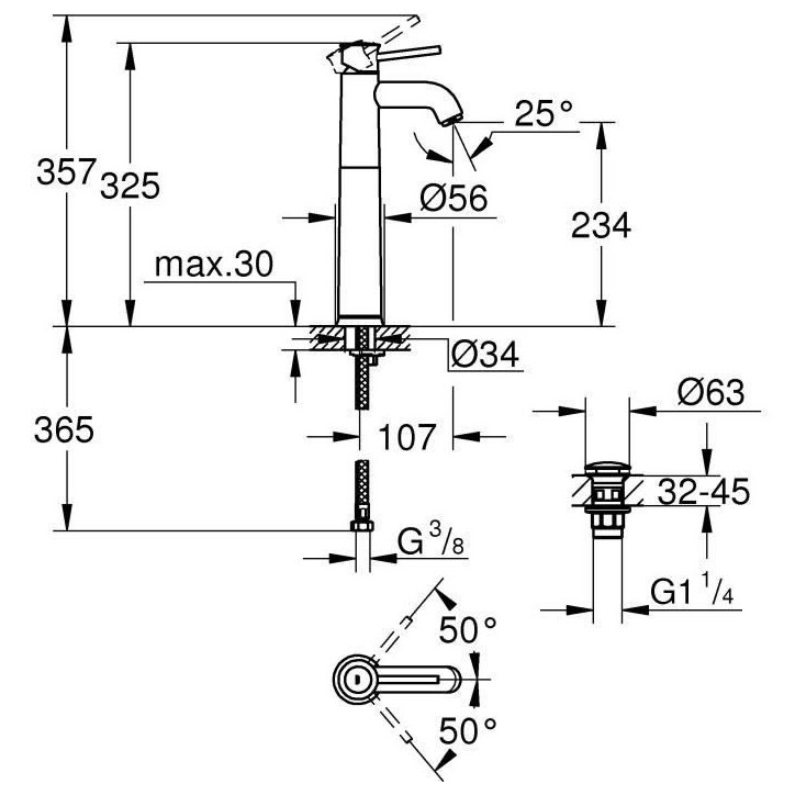 Mitigeur monocommande Lavabo Taille XL GROHE Start Classic Chromé Mitigeur monocommande Lavabo Taille XL GROHE Start Classic Chromé