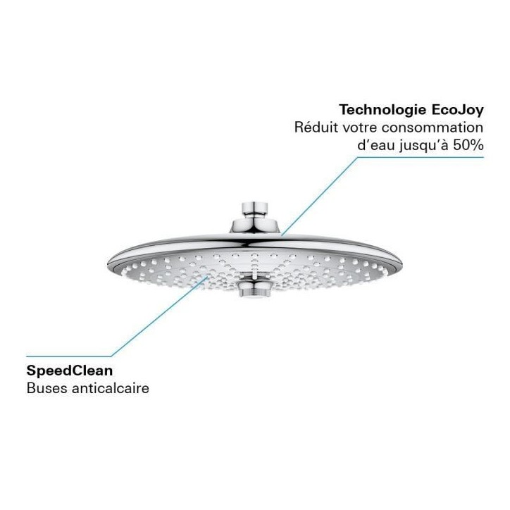 GROHE - Douche de tete Vitalio Joy 260 - 3 jets - chromé - raccords filetés 1/2 - économie d'eau GROHE - Douche de tete Vitalio Joy 260 - 3 jets - chromé - raccords filetés 1/2 - économie d'eau