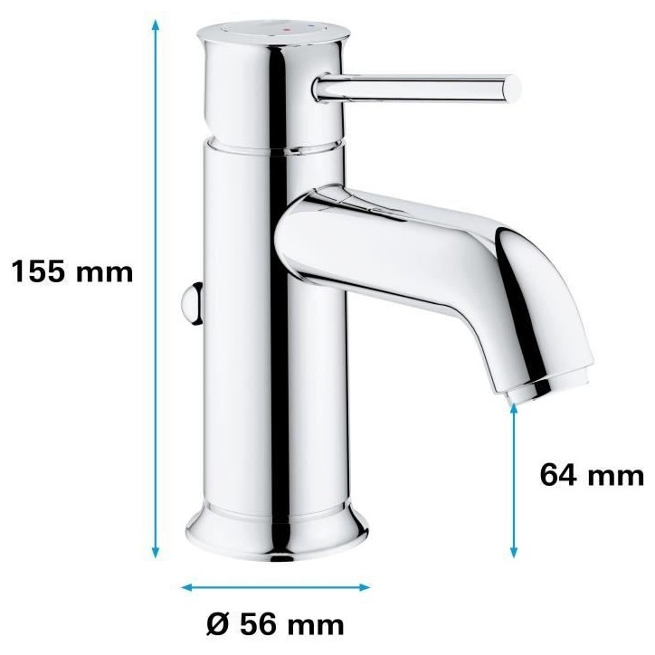 Mitigeur lavabo GROHE Start Classic - Tirette de vidage - Économie d'eau - Garantie 5 ans Mitigeur lavabo GROHE Start Classic - Tirette de vidage - Économie d'eau - Garantie 5 ans