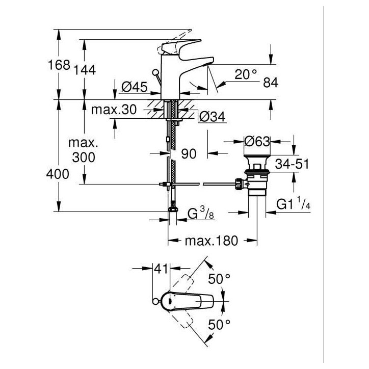 Mitigeur monocommande lavabo - GROHE Start Flow - Taille S - Chromé - Economie d'eau - 23809000 Mitigeur monocommande lavabo - GROHE Start Flow - Taille S - Chromé - Economie d'eau - 23809000
