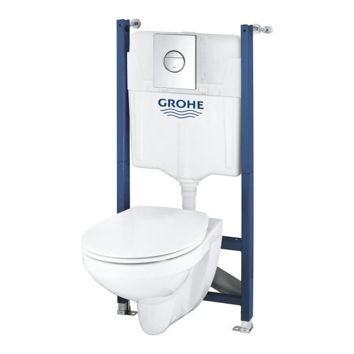 Pack Bâti support 5 en 1 - GROHE - Blanc - 1.13 m - Céramique - Cuvette + abattant + plaque de commande + supports muraux Pack Bâti support 5 en 1 - GROHE - Blanc - 1.13 m - Céramique - Cuvette + abattant + plaque de commande + supports muraux