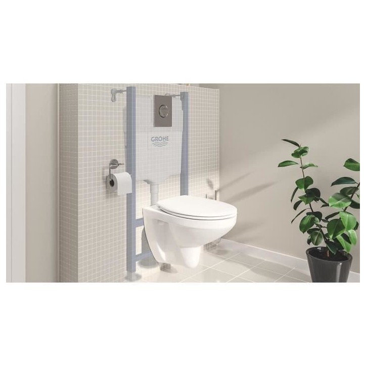 Pack Bâti support 5 en 1 - GROHE - Blanc - 1.13 m - Céramique - Cuvette + abattant + plaque de commande + supports muraux Pack Bâti support 5 en 1 - GROHE - Blanc - 1.13 m - Céramique - Cuvette + abattant + plaque de commande + supports muraux