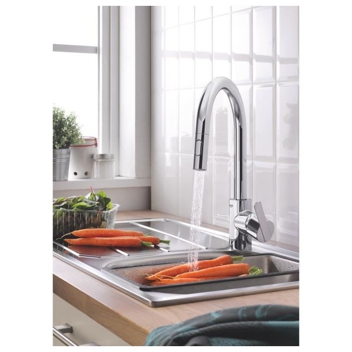 GROHE Robinet de cuisine évier Feel, douchette extractible, rotation 360°, bec en U, inverseur 2 jets, mitigeur cuisine 314860 GROHE Robinet de cuisine évier Feel, douchette extractible, rotation 360°, bec en U, inverseur 2 jets, mitigeur cuisine 314860