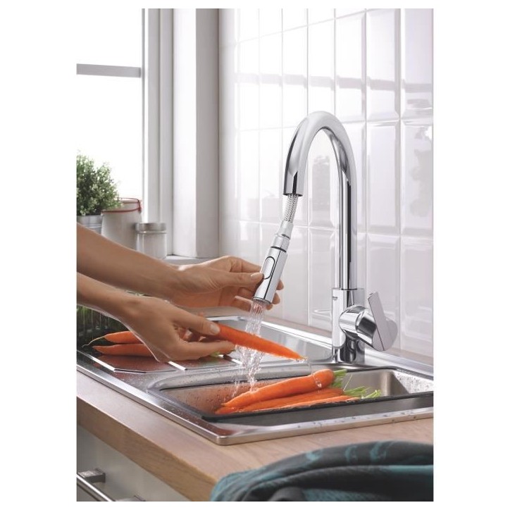 GROHE Robinet de cuisine évier Feel, douchette extractible, rotation 360°, bec en U, inverseur 2 jets, mitigeur cuisine 314860 GROHE Robinet de cuisine évier Feel, douchette extractible, rotation 360°, bec en U, inverseur 2 jets, mitigeur cuisine 314860
