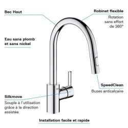 GROHE Robinet de cuisine évier Feel, douchette extractible, rotation