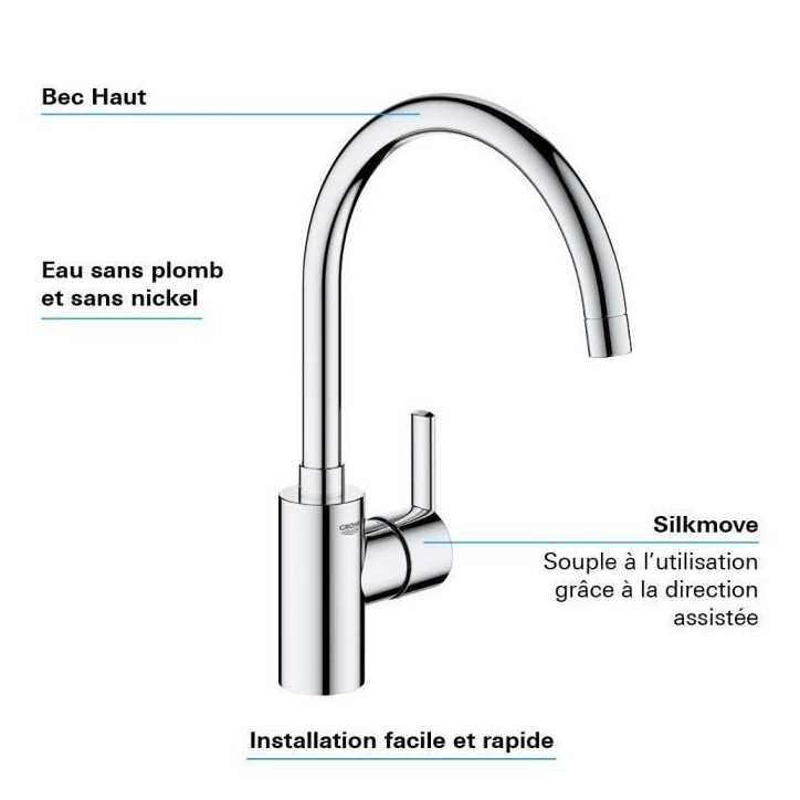 GROHE Mitigeur monocommande Evier Feel Chromé 32670002 GROHE Mitigeur monocommande Evier Feel Chromé 32670002