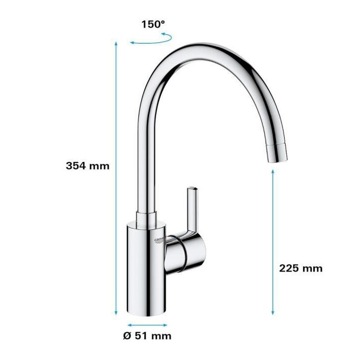 GROHE Mitigeur monocommande Evier Feel Chromé 32670002 GROHE Mitigeur monocommande Evier Feel Chromé 32670002