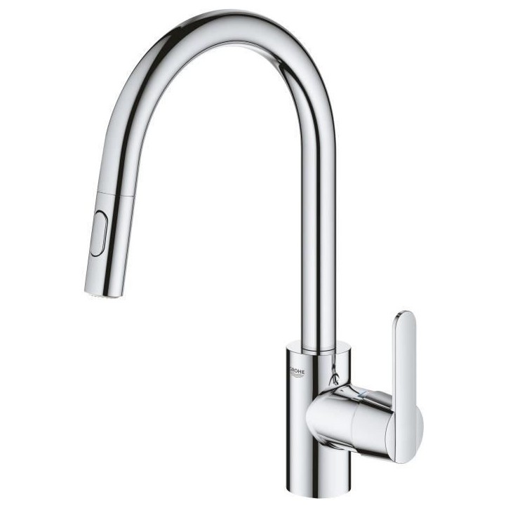 GROHE Robinet de cuisine évier Get, robinet avec douchette extractible, bec en forme de U, inverseur 2 jets, Supersteel, 314840