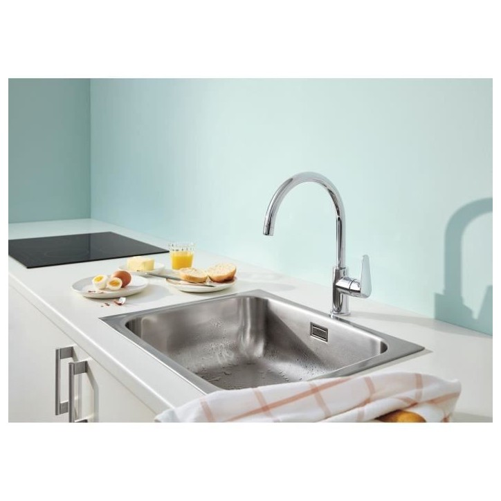 Mitigeur monocommande Evier - GROHE - 31554001 - Col de cygne - Chromé - Métal - Gris