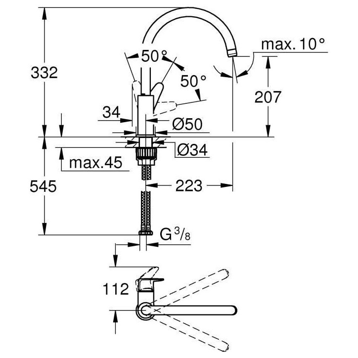 Mitigeur monocommande Evier - GROHE - 31554001 - Col de cygne - Chromé - Métal - Gris