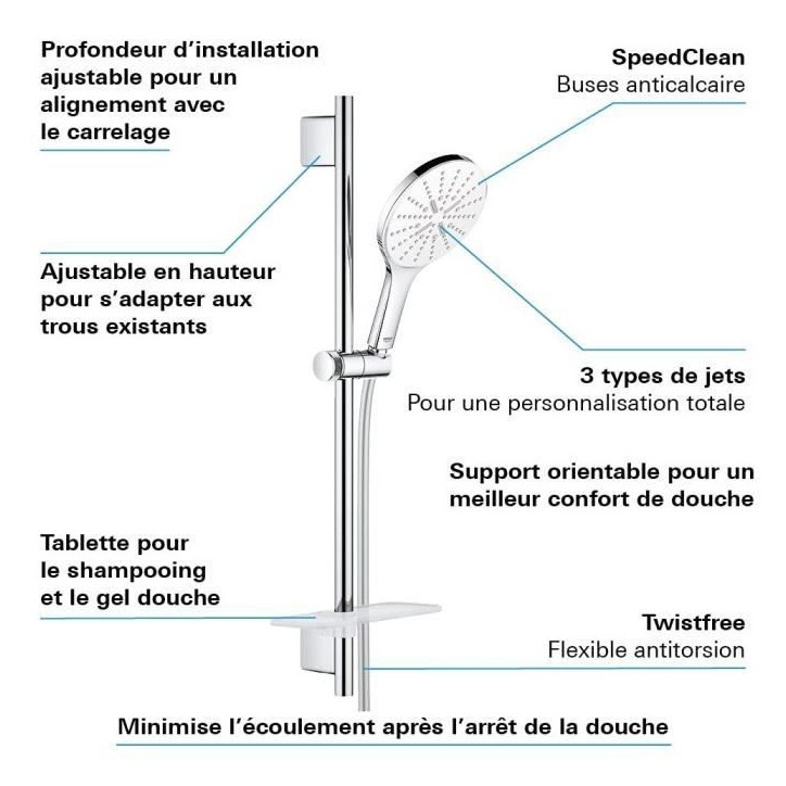 Ensemble de douche 3 jets avec barre - GROHE Ensemble de douche 3 jets avec barre - GROHE