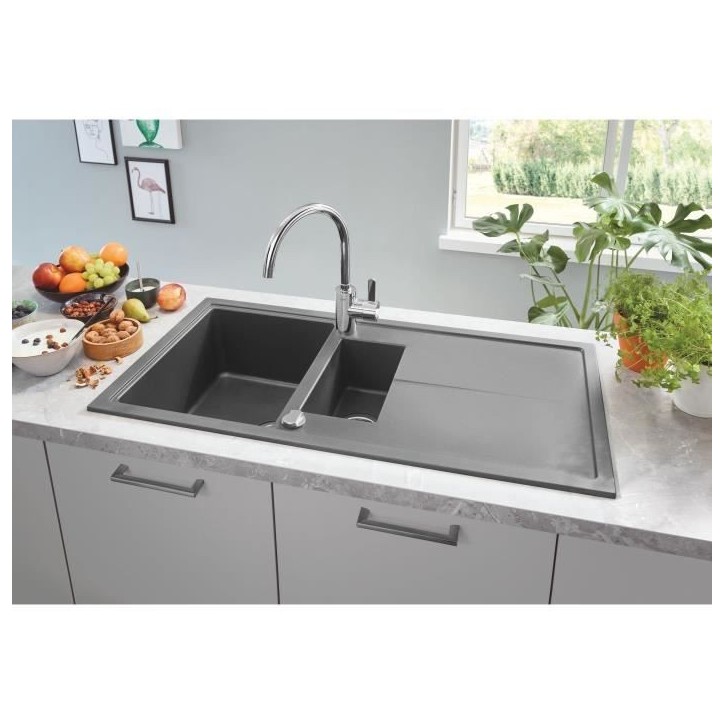 GROHE Evier composite avec égouttoir K400 1000 x 500 mm Gris granite 31642AT0 GROHE Evier composite avec égouttoir K400 1000 x 500 mm Gris granite 31642AT0