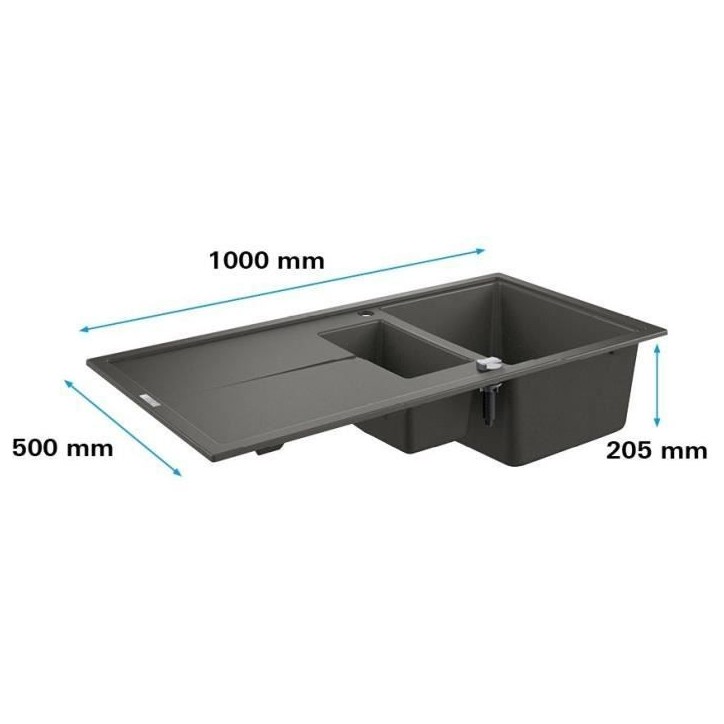 GROHE Evier composite avec égouttoir K400 1000 x 500 mm Gris granite 31642AT0 GROHE Evier composite avec égouttoir K400 1000 x 500 mm Gris granite 31642AT0
