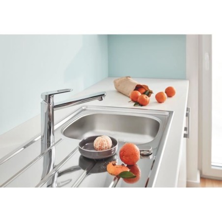 GROHE Robinet évier de cuisine Start Flow, mitigeur monocommande avec mousseur économique d'eau, rotation 140°, chromé, 3169