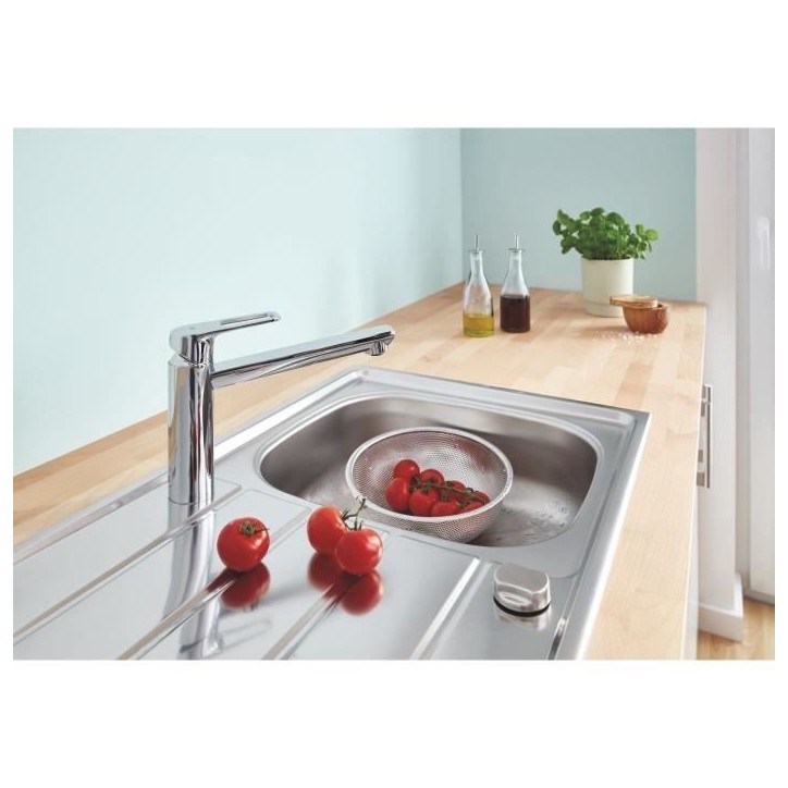 Mitigeur évier monocommande BauLoop 31706000 - GROHE - Bec tube pivotant médium - Rotation 140° - Chrome Mitigeur évier monocommande BauLoop 31706000 - GROHE - Bec tube pivotant médium - Rotation 140° - Chrome