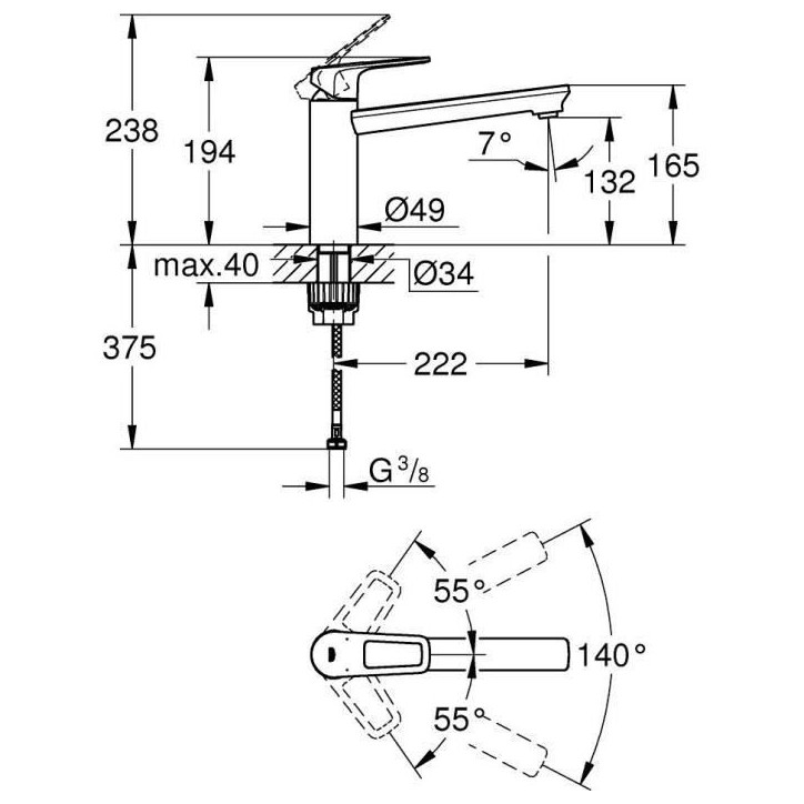 Mitigeur évier monocommande BauLoop 31706000 - GROHE - Bec tube pivotant médium - Rotation 140° - Chrome Mitigeur évier monocommande BauLoop 31706000 - GROHE - Bec tube pivotant médium - Rotation 140° - Chrome