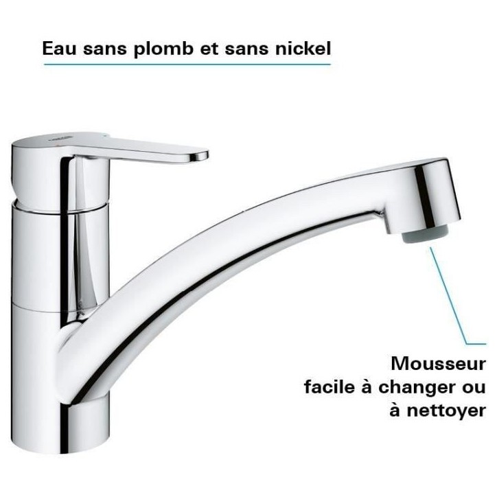 Mitigeur évier GROHE Start Eco - Chromé - Bec bas - Métal