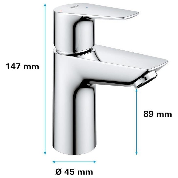 Mitigeur lavabo salle de bains - GROHE - Monotrou - Chromé - Economie d'eau