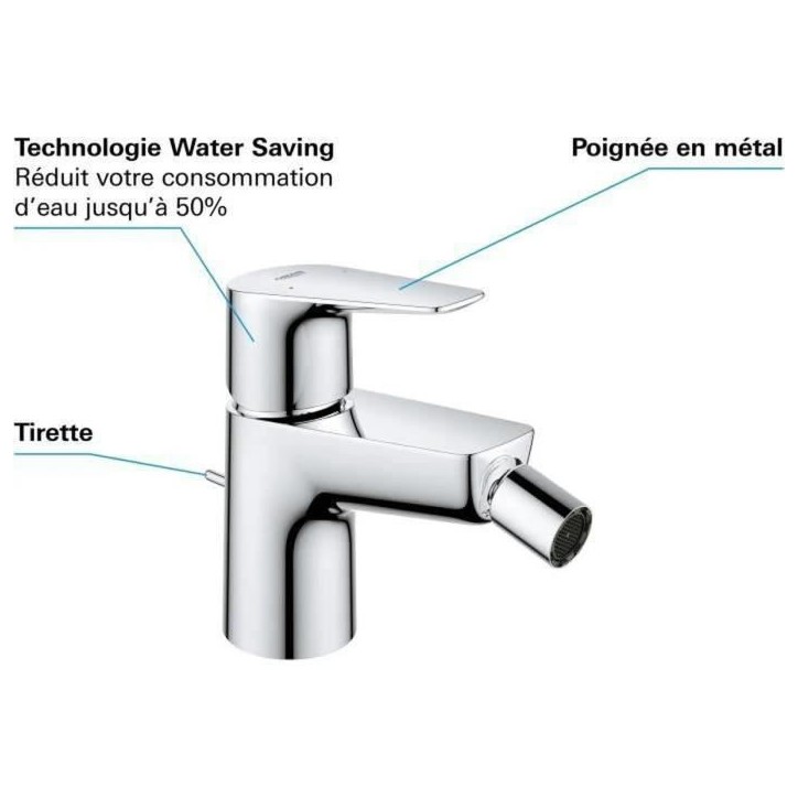 Mitigeur monocommande Bidet GROHE Start Edge - Tirette de vidage - Mousseur économique d'eau - Chromé Mitigeur monocommande Bidet GROHE Start Edge - Tirette de vidage - Mousseur économique d'eau - Chromé